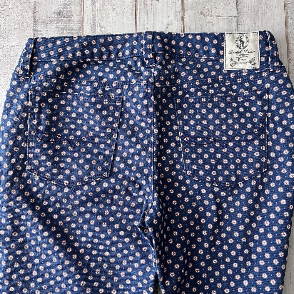 Ralph Lauren Print Denim Jeans Girl 16 XL Cropped Skinny Proprietor Preppy Rodeo